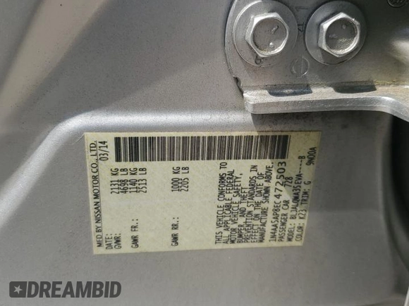 2014 Nissan Maxima S with VIN 1N4AA5AP8EC472503, listed as a Copart auction lot 58904955 with 73,422 mi miles and Salvage title. Bid and sale history available at DreamBid. Image 12.