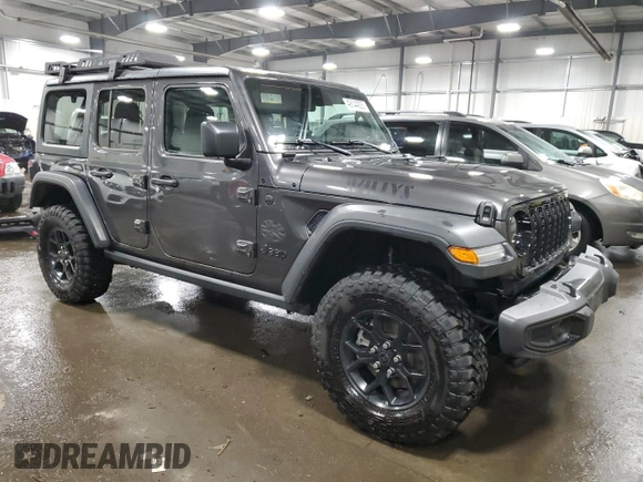 2024 Jeep Wrangler Willys with VIN 1C4PJXDG5RW312580, listed as a Copart auction lot 49144005 with 5,713 mi miles and Salvage Title. Bid and sale history available at carsss.com. Image 4.