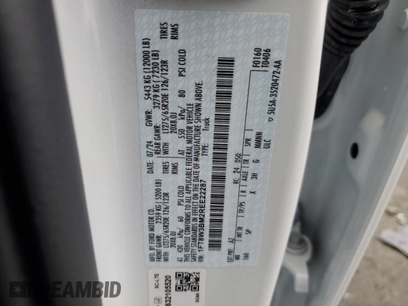 2024 Ford F-350 XL with VIN 1FT8W3BM2REE22287, listed as a Copart auction lot 58079025 with 11,384 mi miles and Salvage title. Bid and sale history available at DreamBid. Image 12.