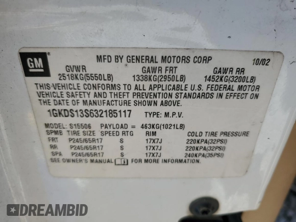 2003 GMC Envoy SLT with VIN 1GKDS13S632185117, listed as a Copart auction lot 51471235 with 350,868 mi miles and Salvage Title. Bid and sale history available at carsss.com. Image 13.