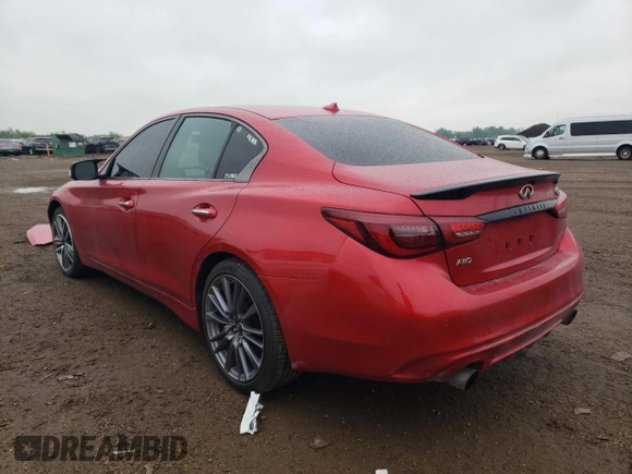 2022 Infiniti Q50 Red Sport 400 with VIN JN1FV7DR9NM390256, listed as a Copart auction lot 57094225 with 52,307 mi miles and Salvage title. Bid and sale history available at DreamBid. Image 2.