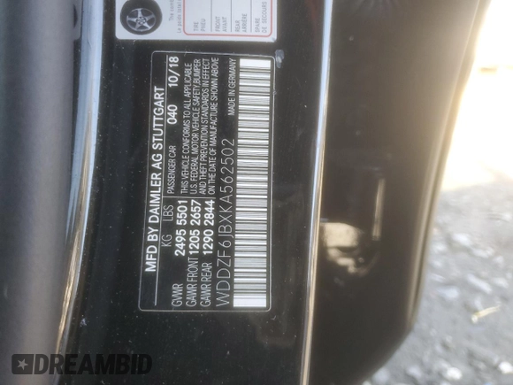 2019 Mercedes-Benz E 450 with VIN WDDZF6JBXKA562502, listed as a Copart auction lot 48072375 with 46,209 mi miles and Salvage Title. Bid and sale history available at DreamBid. Image 12.