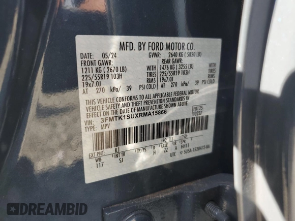 2024 Ford Mustang Mach-E Select with VIN 3FMTK1SUXRMA15866, listed as a Copart auction lot 47238815 with 4,647 mi miles and Salvage title. Bid and sale history available at DreamBid. Image 14.