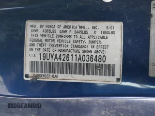 2001 Acura CL Type S with VIN 19UYA42611A036480, listed as a IAAI auction lot 41605706 with 1 mi miles. Bid and sale history available at carsss.com. Image 9.