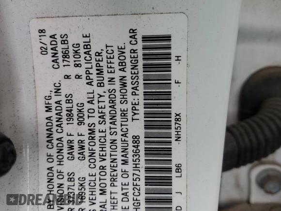 2018 Honda Civic Sedan LX with VIN 2HGFC2F57JH536488, listed as a Copart auction lot 88767115 with 42,336 mi miles and Salvage Title. Bid and sale history available at carsss.com. Image 12.