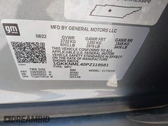 2023 GMC Acadia SLT with VIN 1GKKNML40PZ119581, listed as a IAAI auction lot 41841288 with 23,611 mi miles and . Bid and sale history available at DreamBid. Image 9.