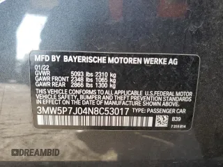 2022 BMW 3 Series 330e with VIN 3MW5P7J04N8C53017, listed as a Copart auction lot 84180844 with 17,001 mi miles and Salvage Title. Bid and sale history available at carsss.com. Image 13.
