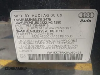 2009 Audi Q5 Premium Plus z VIN WA1KK78RX9A052428, wystawiony jako IAAI lot #42248151 z przebiegiem 169 578 mil mil oraz . Historia ofert i sprzedaży dostępna na DreamBid. Obrazek 9.