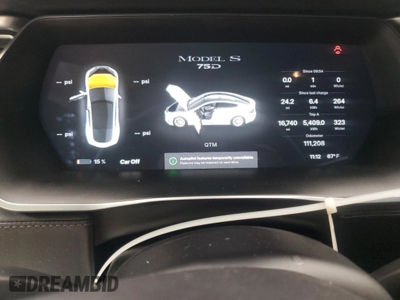 2016 Tesla Model S 90D z VIN 5YJSA1E23GF159354, wystawiony jako Copart lot #59682785 z przebiegiem 111 208 mil mil oraz Szkoda całkowita • Salvage title. Historia ofert i sprzedaży dostępna na DreamBid. Obrazek 9.