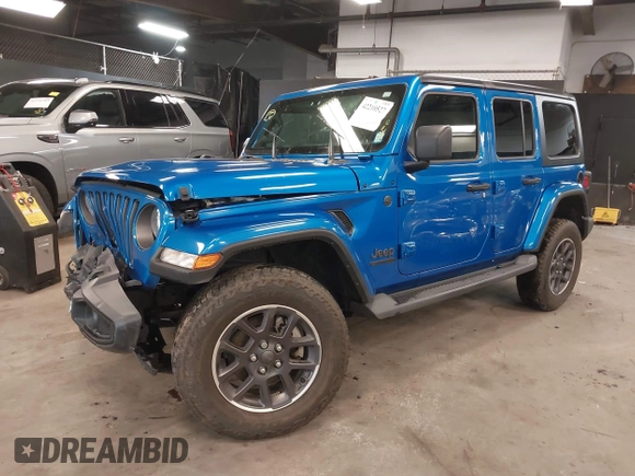 2021 Jeep Wrangler Unlimited Sport S with VIN 1C4HJXDN5MW717673, listed as a IAAI auction lot 42210527 with 35,635 mi miles and . Bid and sale history available at DreamBid. Image 2.