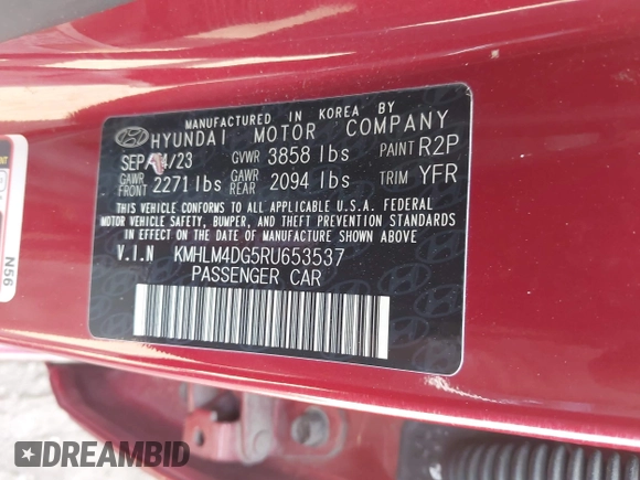 2024 Hyundai Elantra SEL z VIN KMHLM4DG5RU653537, wystawiony jako IAAI lot #42433134 z przebiegiem 37 478 mil mil oraz . Historia ofert i sprzedaży dostępna na DreamBid. Obrazek 9.