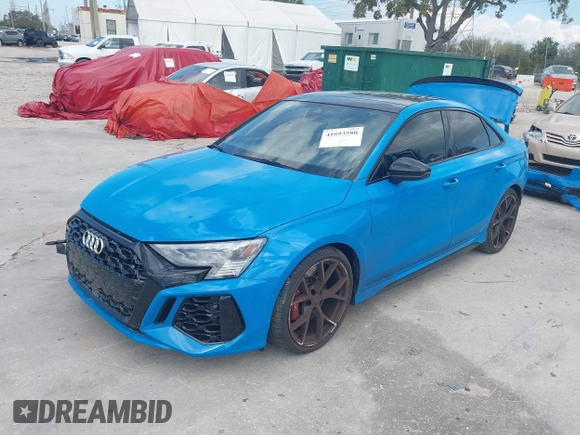 2022 Audi RS 3 with VIN WUAG4DGY2NA907150, listed as a IAAI auction lot 41693580 with 39,024 mi miles. Bid and sale history available at carsss.com. Image 2.