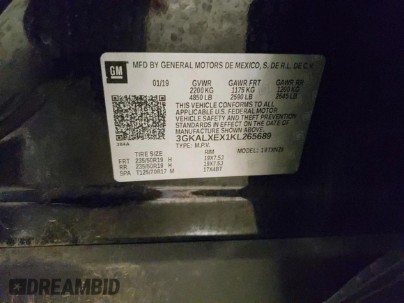 2019 GMC Terrain Denali with VIN 3GKALXEX1KL265689, listed as a Copart auction lot 49067985 with 71,714 mi miles and Salvage Title. Bid and sale history available at DreamBid. Image 13.