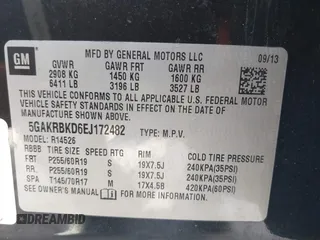 2014 Buick Enclave Leather with VIN 5GAKRBKD6EJ172482, listed as a IAAI auction lot 41686698 with 73,034 mi miles and . Bid and sale history available at DreamBid. Image 9.