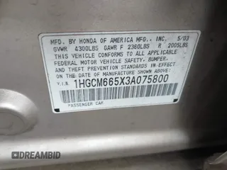 2003 Honda Accord EX z VIN 1HGCM665X3A075800, wystawiony jako IAAI lot #42231769 z przebiegiem 180 000 mil mil oraz . Historia ofert i sprzedaży dostępna na DreamBid. Obrazek 9.
