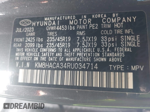 2024 Hyundai Kona N Line with VIN KM8HACA34RU034714, listed as a IAAI auction lot 41561923 with 15,137 mi miles. Bid and sale history available at carsss.com. Image 9.