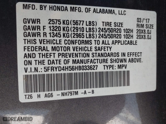 2017 Acura MDX w/Technology Pkg with VIN 5FRYD4H56HB033627, listed as a IAAI auction lot 41771033 with 133,695 mi miles. Bid and sale history available at carsss.com. Image 9.