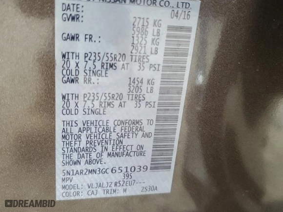 2016 Nissan Pathfinder S with VIN 5N1AR2MN3GC651039, listed as a Copart auction lot 89133865 with 64,475 mi miles and Salvage Title. Bid and sale history available at carsss.com. Image 13.
