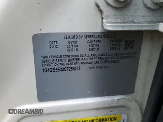 2012 Buick LaCrosse Premium 1 with VIN 1G4GE5E33CF259238, listed as a Copart auction lot 63267575 with 255,781 mi miles and Salvage title. Bid and sale history available at DreamBid. Image 12.