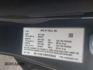 2025 Tesla Model 3 Long Range with VIN 5YJ3E1EB2SF899446, listed as a IAAI auction lot 42478353 with Not provided miles and . Bid and sale history available at DreamBid. Image 9.