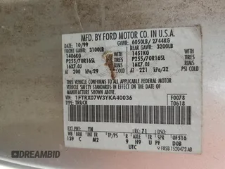 2000 Ford F-150 XL with VIN 1FTRX07W3YKA40036, listed as a Copart auction lot 51795085 with Not provided miles and Salvage title. Bid and sale history available at DreamBid. Image 12.