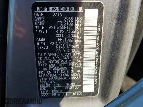 2016 Nissan Juke S z VIN JN8AF5MRXGT608663, wystawiony jako Copart lot #58074195 z przebiegiem 89 921 mil mil oraz Szkoda całkowita • Salvage title. Historia ofert i sprzedaży dostępna na DreamBid. Obrazek 14.