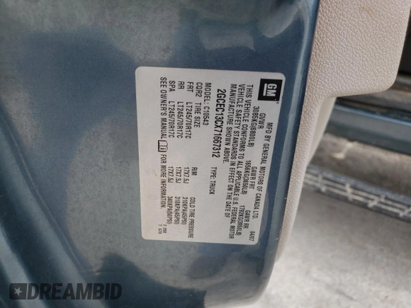 2007 Chevrolet Silverado 1500 Work Truck with VIN 2GCEC13CX71667312, listed as a Copart auction lot 54170015 with 264,176 mi miles and Salvage Title. Bid and sale history available at DreamBid. Image 12.