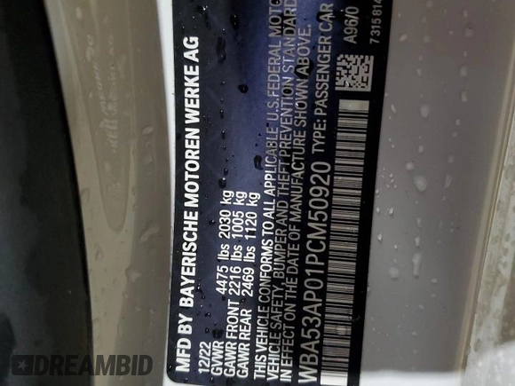 2023 BMW 4 Series 430i с VIN WBA53AP01PCM50920, выставлен на аукционе Copart как лот 49204964 с пробегом 23 118 миль миль и . История ставок и продаж доступна на DreamBid. Изображение 12.