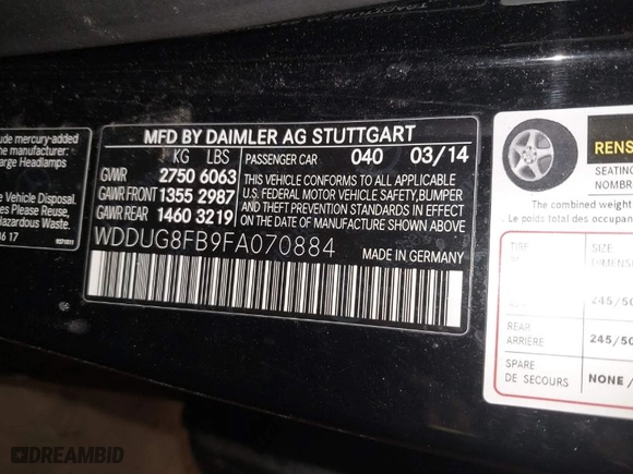 2015 Mercedes-Benz S-Class S 550 with VIN WDDUG8FB9FA070884, listed as a IAAI auction lot 41699431 with 154,273 mi miles. Bid and sale history available at carsss.com. Image 9.