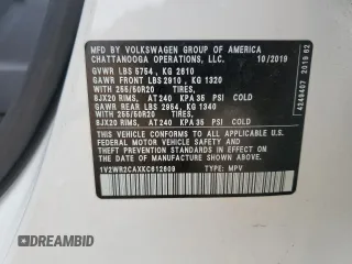 2019 Volkswagen Atlas SE with VIN 1V2WR2CAXKC612609, listed as a Copart auction lot 54451635 with 48,548 mi miles and Salvage title. Bid and sale history available at DreamBid. Image 13.