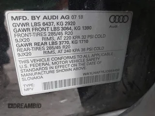 2018 Audi Q7 Premium Plus with VIN WA1LHAF78JD054456, listed as a IAAI auction lot 41924248 with 109,379 mi miles. Bid and sale history available at carsss.com. Image 9.