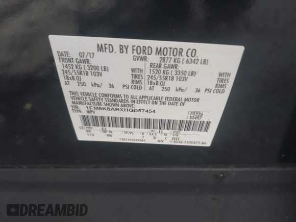2017 Ford Police Interceptor Utility with VIN 1FM5K8ARXHGD57454, listed as a IAAI auction lot 42233888 with 121,244 mi miles and . Bid and sale history available at DreamBid. Image 9.