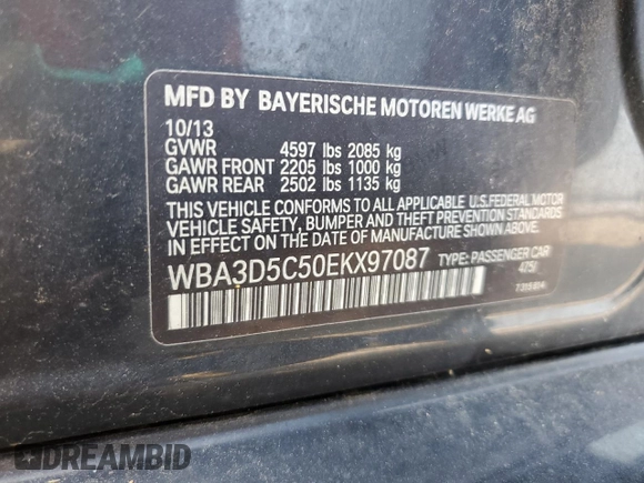 2014 BMW 3 Series 328d xDrive with VIN WBA3D5C50EKX97087, listed as a Copart auction lot 60087775 with 193,580 mi miles and Salvage title. Bid and sale history available at DreamBid. Image 12.