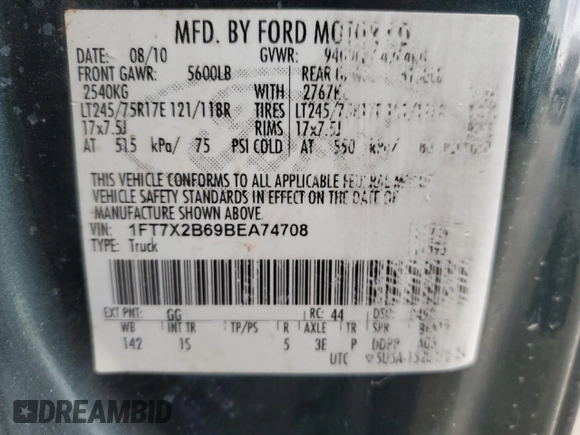 2011 Ford Super Duty F-250 SRW XL with VIN 1FT7X2B69BEA74708, listed as a Copart auction lot 46796725 with 156,521 mi miles and Clean Title. Bid and sale history available at carsss.com. Image 12.