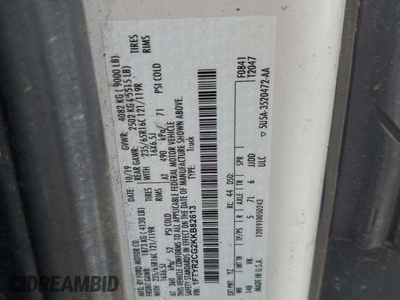 2019 Ford Transit z VIN 1FTYR2CG2KKB82613, wystawiony jako Copart lot #61435345 z przebiegiem 100 090 mil mil oraz Szkoda całkowita • Salvage title. Historia ofert i sprzedaży dostępna na DreamBid. Obrazek 13.