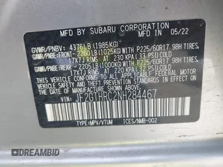 2022 Subaru Crosstrek Special Sports with VIN JF2GTHRC2NH284467, listed as a IAAI auction lot 42361411 with 57,935 mi miles and . Bid and sale history available at DreamBid. Image 9.
