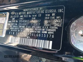 2020 Kia Sorento LX V6 with VIN 5XYPGDA56LG615176, listed as a IAAI auction lot 40988241 with 103,338 mi miles. Bid and sale history available at carsss.com. Image 9.