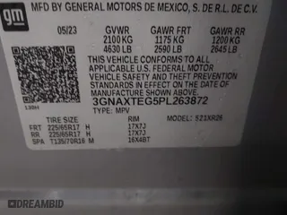 2023 Chevrolet Equinox LT with VIN 3GNAXTEG5PL263872, listed as a IAAI auction lot 41913028 with 109,768 mi miles. Bid and sale history available at carsss.com. Image 9.