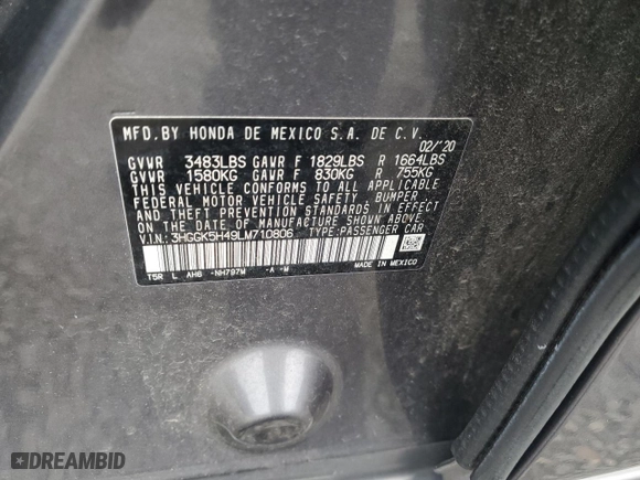 2020 Honda Fit LX with VIN 3HGGK5H49LM710806, listed as a Copart auction lot 48008175 with 38,578 mi miles and Salvage Title. Bid and sale history available at carsss.com. Image 13.