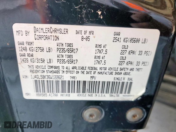 2006 Jeep Liberty Limited with VIN 1J4GL58K36W122621, listed as a Copart auction lot 60894695 with 87,384 mi miles and Salvage title. Bid and sale history available at DreamBid. Image 13.