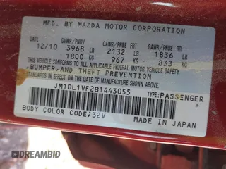 2011 Mazda 3 i Touring with VIN JM1BL1VF2B1443055, listed as a IAAI auction lot 41994706 with 180,293 mi miles and . Bid and sale history available at DreamBid. Image 9.
