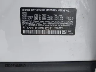 2021 BMW X4 xDrive30i with VIN 5UX2V1C03M9F12611, listed as a IAAI auction lot 42145740 with 60,417 mi miles and . Bid and sale history available at DreamBid. Image 9.