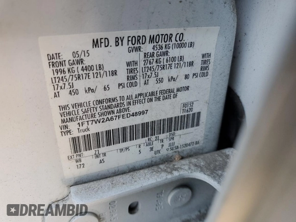2015 Ford F-250 XL z VIN 1FT7W2A67FED48997, wystawiony jako Copart lot #89247355 z przebiegiem 291 467 mil mil oraz Szkoda całkowita • Salvage title. Historia ofert i sprzedaży dostępna na DreamBid. Obrazek 12.