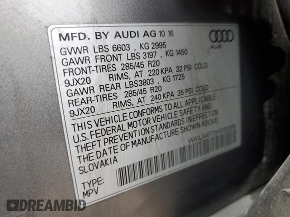 2017 Audi Q7 Premium Plus с VIN WA1LAAF73HD032816, выставлен на аукционе Copart как лот 45493455 с пробегом 107 236 миль миль и Списание • Salvage title. История ставок и продаж доступна на DreamBid. Изображение 13.