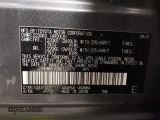 2021 Toyota RAV4 Hybrid XLE with VIN JTMRWRFV2MD125979, listed as a IAAI auction lot 41686695 with 79,737 mi miles. Bid and sale history available at carsss.com. Image 9.