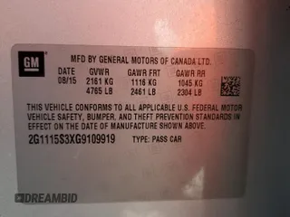 2016 Chevrolet Impala LT with VIN 2G1115S3XG9109919, listed as a Copart auction lot 49623515 with 130,329 mi miles and Salvage Title. Bid and sale history available at DreamBid. Image 12.
