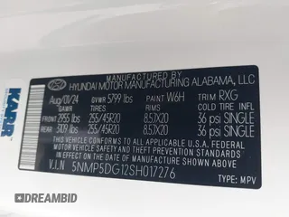 2025 Hyundai Santa Fe Calligraphy with VIN 5NMP5DG12SH017276, listed as a IAAI auction lot 42490129 with 2,089 mi miles and . Bid and sale history available at DreamBid. Image 9.