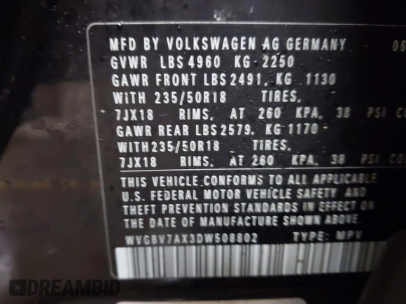 2013 Volkswagen Tiguan SE z VIN WVGBV7AX3DW508802, wystawiony jako IAAI lot #41471406 z przebiegiem 102 426 mil mil oraz . Historia ofert i sprzedaży dostępna na DreamBid. Obrazek 9.