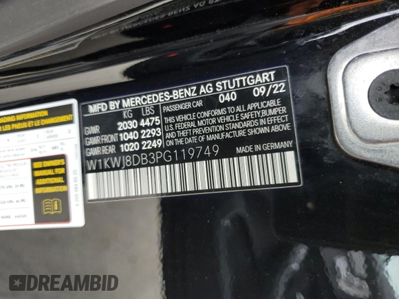 2023 Mercedes-Benz C 300 with VIN W1KWJ8DB3PG119749, listed as a Copart auction lot 56160605 with 13,281 mi miles and Salvage Title. Bid and sale history available at DreamBid. Image 12.