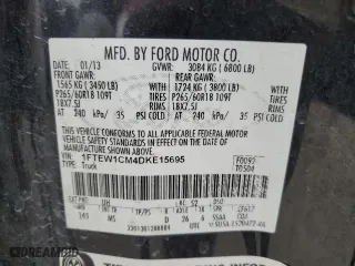 2013 Ford F-150 XL with VIN 1FTEW1CM4DKE15695, listed as a Copart auction lot 88909225 with 275,578 mi miles and Clean Title. Bid and sale history available at carsss.com. Image 12.